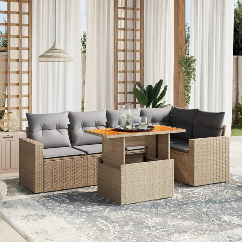 Zwarte tuinset van gepoedercoat staal met comfortabele afmetingen - Beige en grijs / 2x midden + 3x hoek + Tafel
