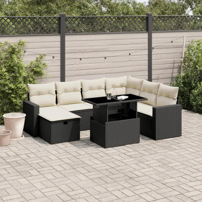 Zwarte tuinset van gepoedercoat staal voor ontspannen buitenruimte - Zwart en crème / Met tafel - Tuinsets