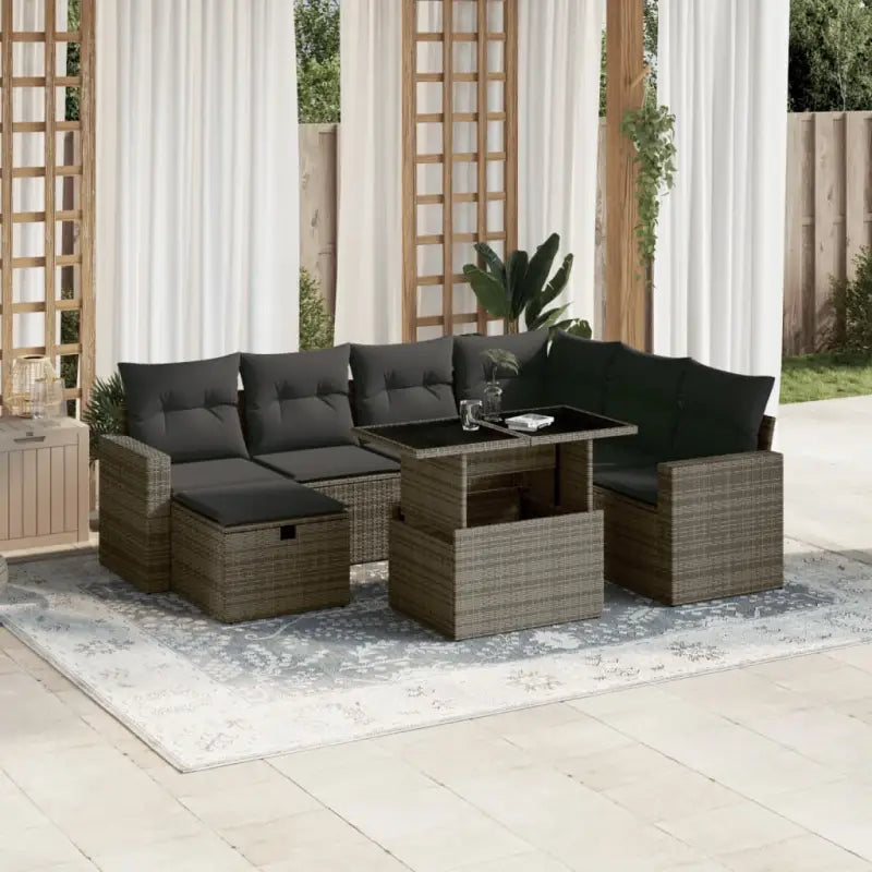 Zwarte tuinset van gepoedercoat staal voor ontspannen buitenruimte - Grijs / Met tafel - Tuinsets