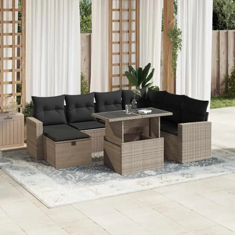 Zwarte tuinset van gepoedercoat staal voor ontspannen buitenruimte - Bruin en crème / Met tafel - Tuinsets