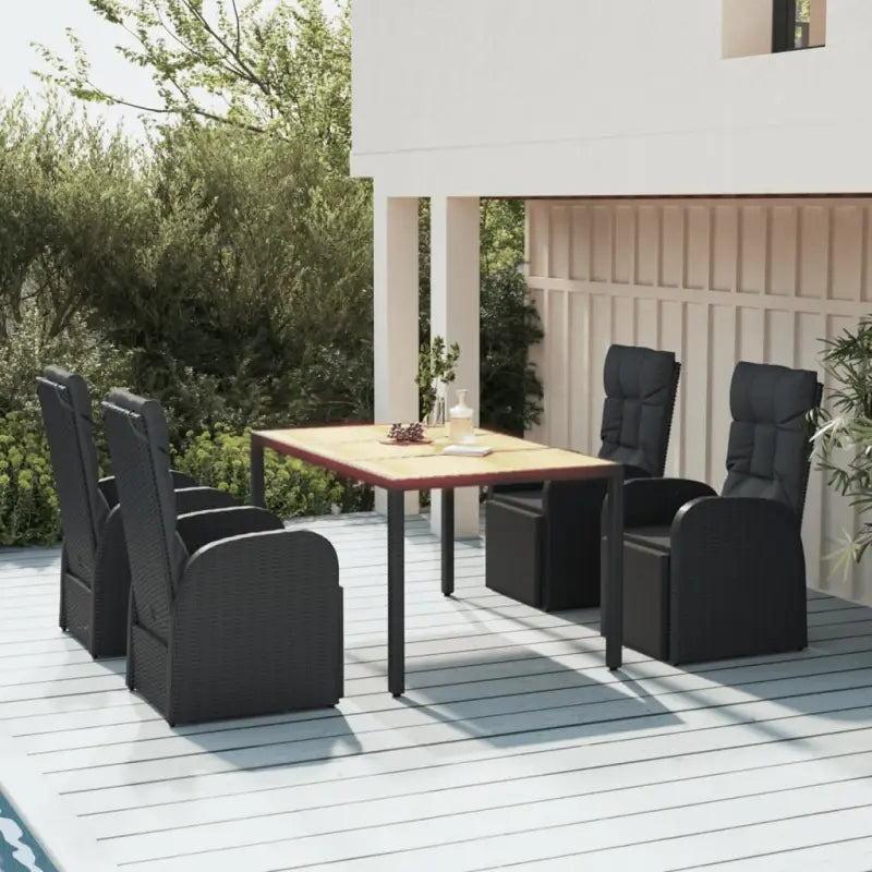 Zwarte tuintafelset met poly rattan materiaal en vulling voor elegant buitenplezier - Tuinsets