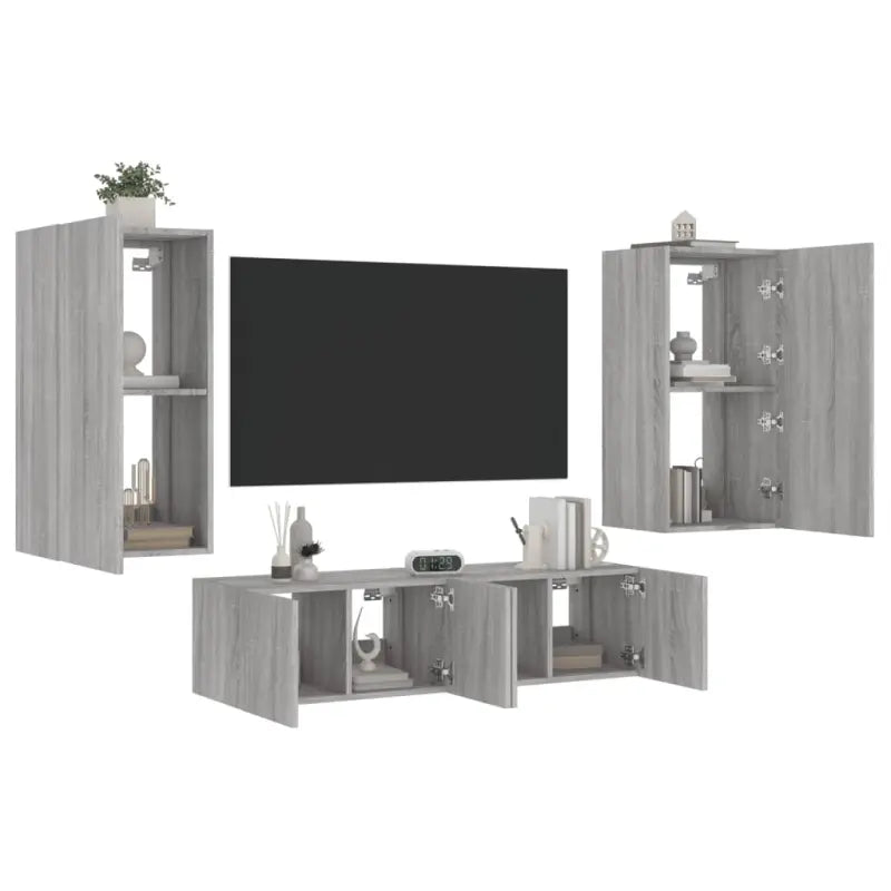 Zwevend tv-meubel met RGB LED-verlichting in Grijs Sonoma - Tv-meubels