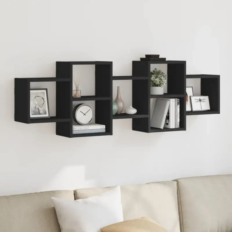 Zwevende schap van bewerkt hout voor maximale ruimtegebruik in huis - Zwart / 129 x 18 x 42 cm / 1 - Wandplanken